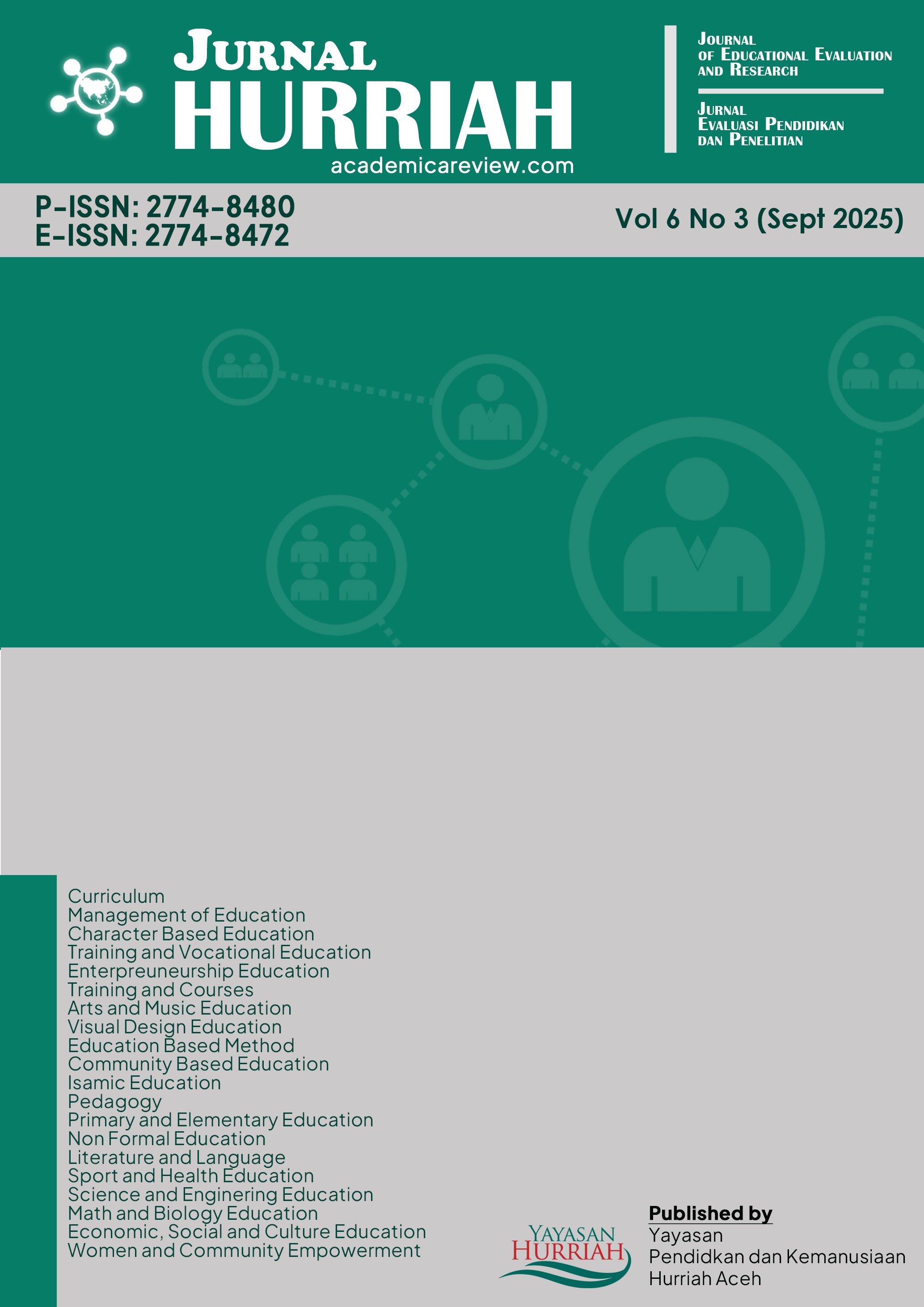 					View Vol. 6 No. 3 (2025): Jurnal Hurriah: Journal of Educational Evaluation and Research (In Progress )
				
